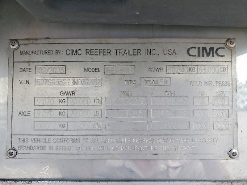 Auction sale of the 2024 Cimc Reefer Trl, vin: 527SR5327RM037487, lot number: 59815496