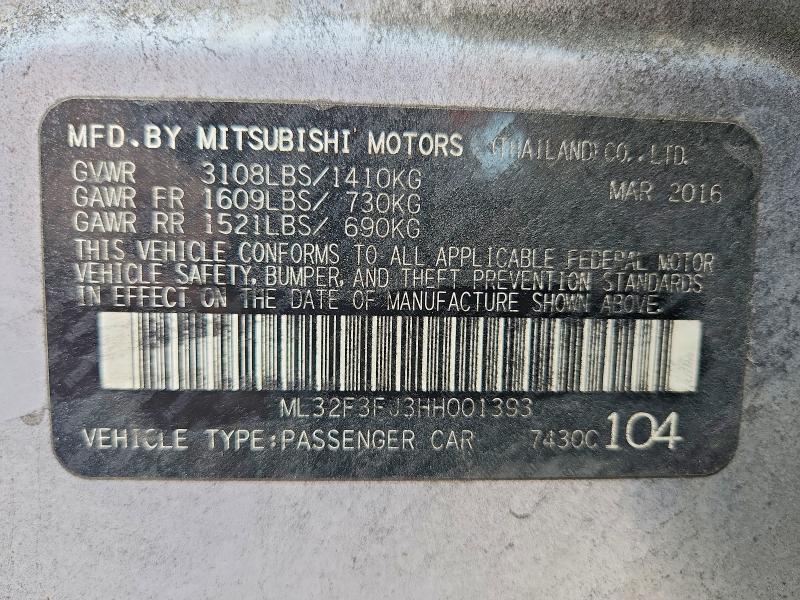 Aukcja sprzedaży 2017 Mitsubishi Mirage, vin: ML32F3FJ3HH001393, numer aukcji: 61909986