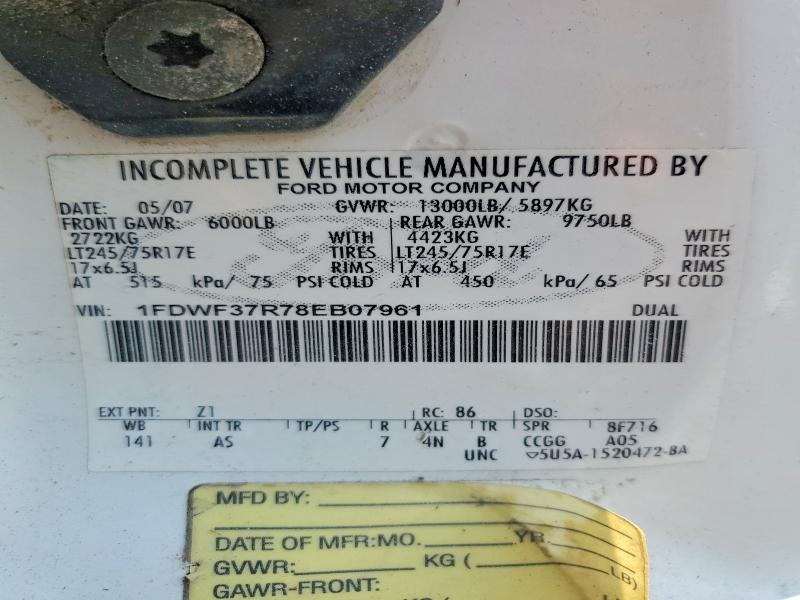 62283166 :رقم المزاد ، 1FDWF37R78EB07961 vin ، 2008 Ford F350 مزاد بيع