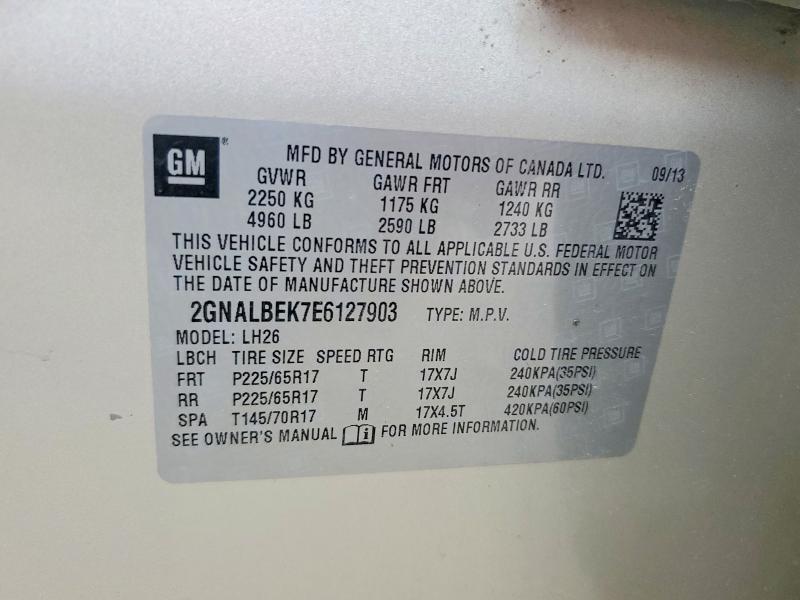 62082016 :رقم المزاد ، 2GNALBEK7E6127903 vin ، 2014 Chevrolet Equinox مزاد بيع