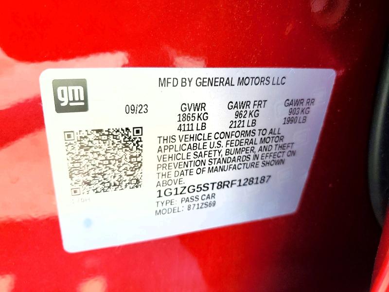 Продажа на аукционе авто 2024 Chevrolet Malibu, vin: 1G1ZG5ST8RF128187, номер лота: 60808296