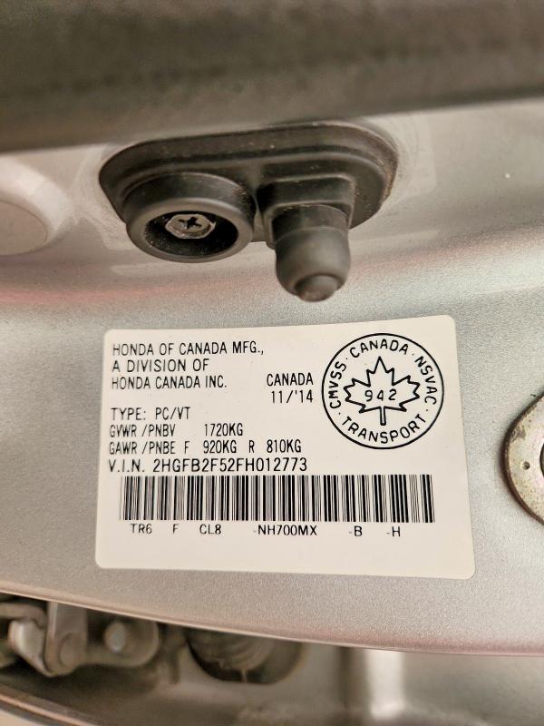 2015 Honda Civic მანქანა იყიდება აუქციონზე, vin: 2HGFB2F52FH012773, აუქციონის ნომერი: 60417486