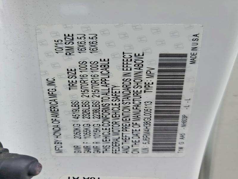 Aukcja sprzedaży 2016 Honda Cr-v, vin: 5J6RM4H38GL005113, numer aukcji: 61480796