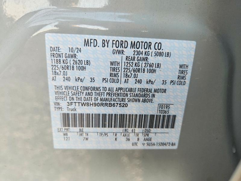 Aukcja sprzedaży 2024 Ford Maverick, vin: 3FTTW8H90RRB67520, numer aukcji: 61773936