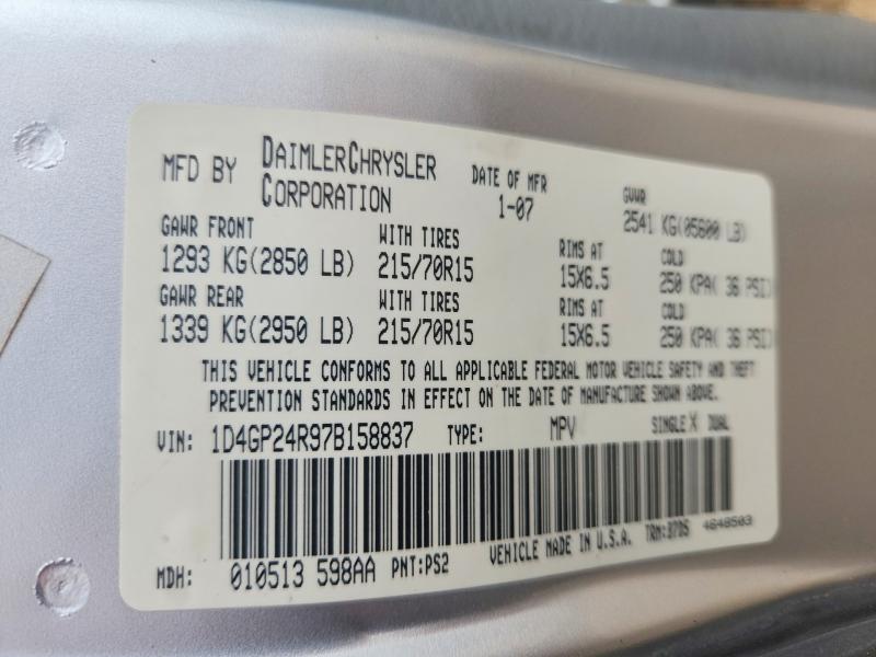 Aukcja sprzedaży 2007 Dodge Grand Caravan, vin: 1D4GP24R97B158837, numer aukcji: 60291266