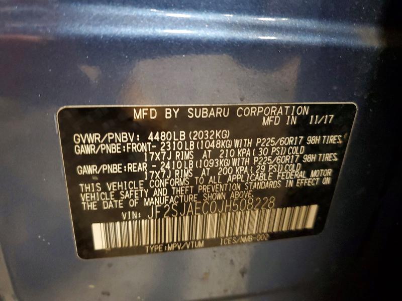 Продаж на аукціоні авто 2018 Subaru Forester, vin: JF2SJAEC0JH508228, номер лоту: 62410396