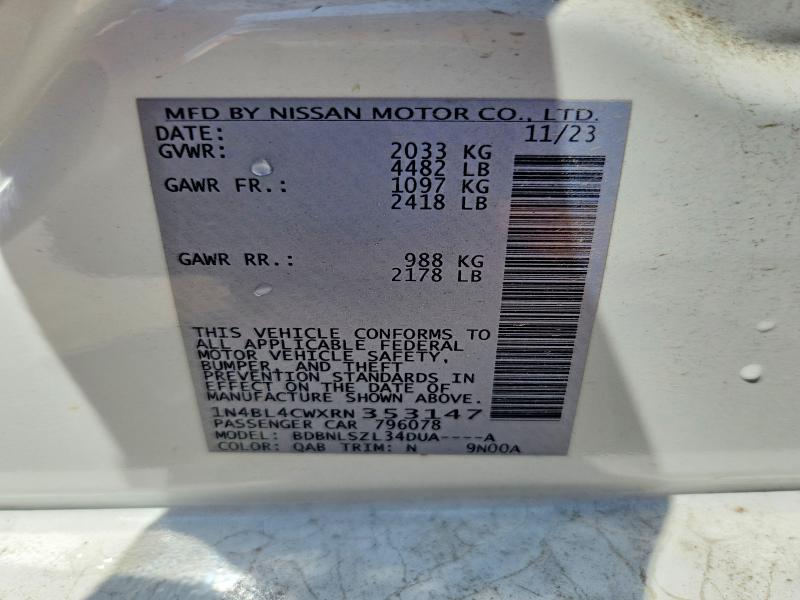 2024 Nissan Altima მანქანა იყიდება აუქციონზე, vin: 1N4BL4CWXRN353147, აუქციონის ნომერი: 59861176