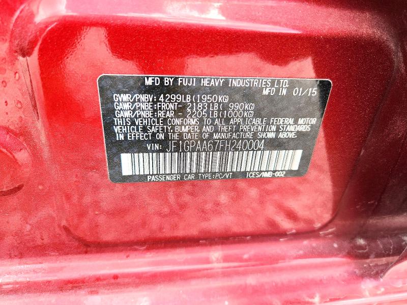 2015 Subaru Impreza მანქანა იყიდება აუქციონზე, vin: JF1GPAA67FH240004, აუქციონის ნომერი: 60086286