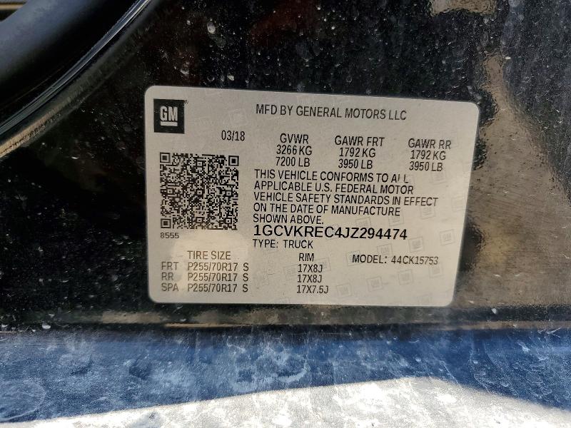 Продажа на аукционе авто 2018 Chevrolet Silverado, vin: 1GCVKREC4JZ294474, номер лота: 59898766