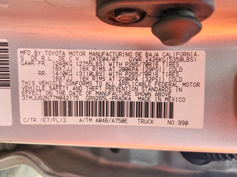 62707866 :رقم المزاد ، 3TMJU62N77M042175 vin ، 2007 Toyota Tacoma مزاد بيع