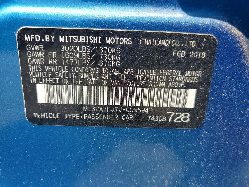 2018 Mitsubishi Mirage მანქანა იყიდება აუქციონზე, vin: ML32A3HJ7JH009594, აუქციონის ნომერი: 62401156