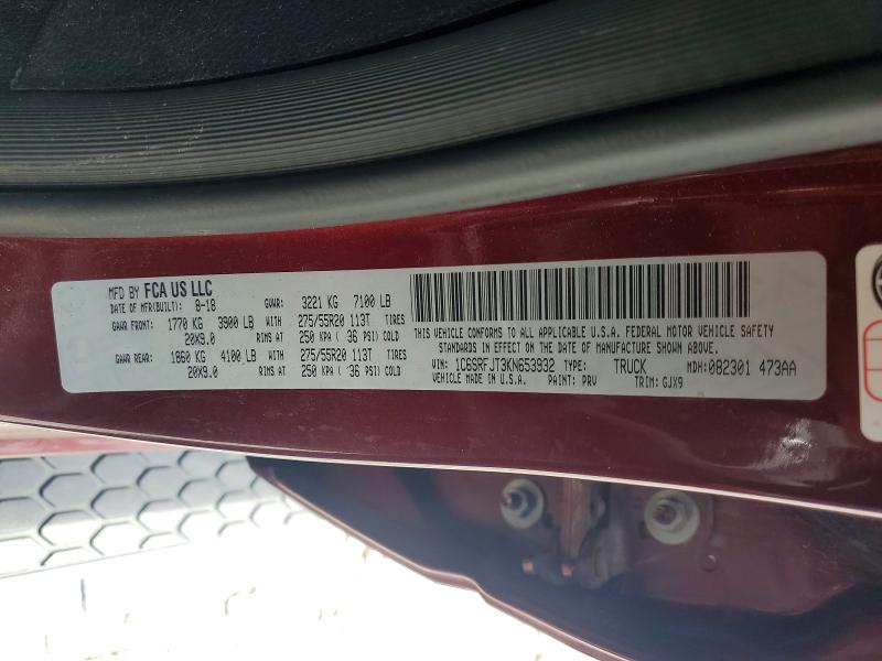 2019 Ram 1500 მანქანა იყიდება აუქციონზე, vin: 1C6SRFJT3KN653932, აუქციონის ნომერი: 61668606