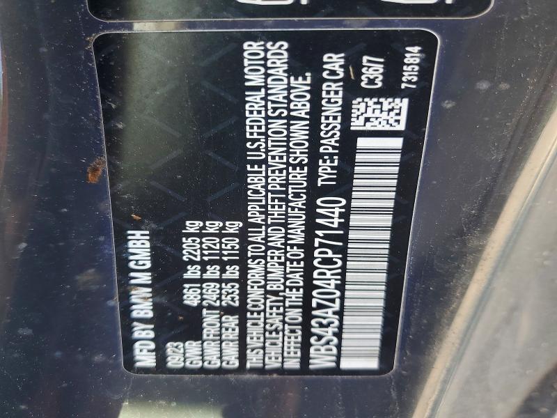 2024 Bmw M4 მანქანა იყიდება აუქციონზე, vin: WBS43AZ04RCP71440, აუქციონის ნომერი: 61428936