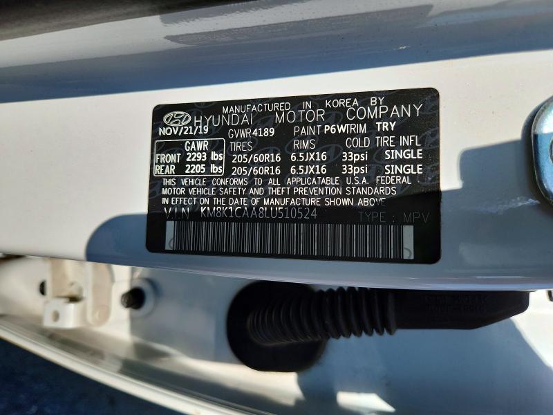 60867476 :رقم المزاد ، KM8K1CAA8LU510524 vin ، 2020 Hyundai Kona مزاد بيع