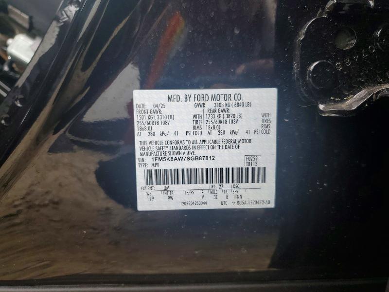 57354446 :رقم المزاد ، 1FM5K8AW7SGB87812 vin ، 2025 Ford Explorer مزاد بيع