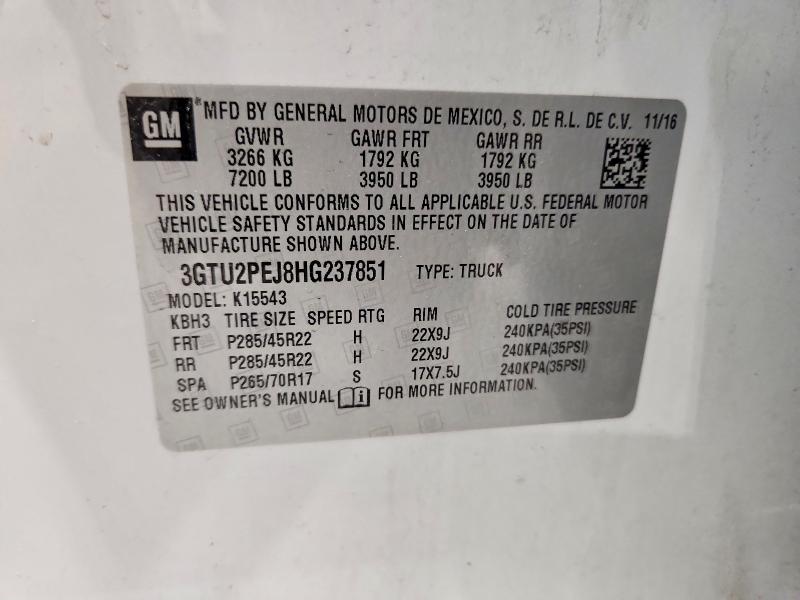 Aukcja sprzedaży 2017 Gmc Sierra, vin: 3GTU2PEJ8HG237851, numer aukcji: 62926546