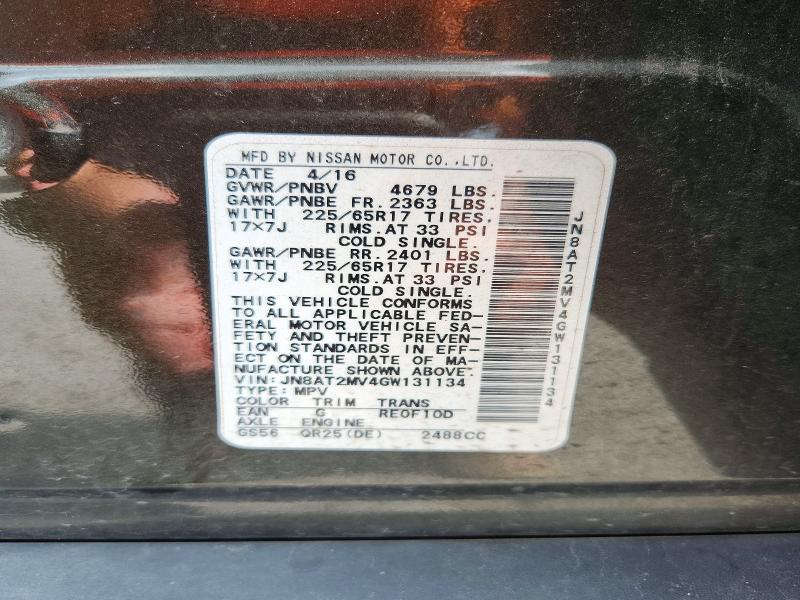 2016 Nissan Rogue მანქანა იყიდება აუქციონზე, vin: JN8AT2MV4GW131134, აუქციონის ნომერი: 62961746
