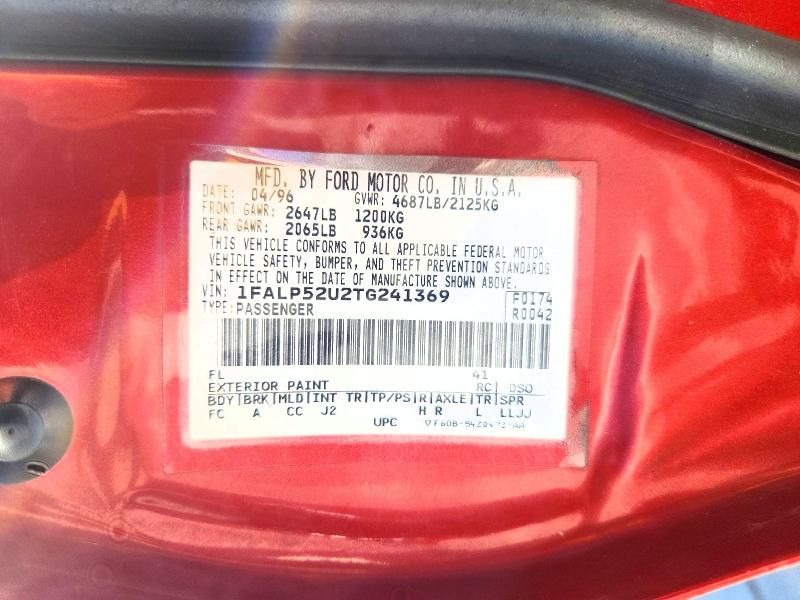 1996 Ford Taurus მანქანა იყიდება აუქციონზე, vin: 1FALP52U2TG241369, აუქციონის ნომერი: 61025336