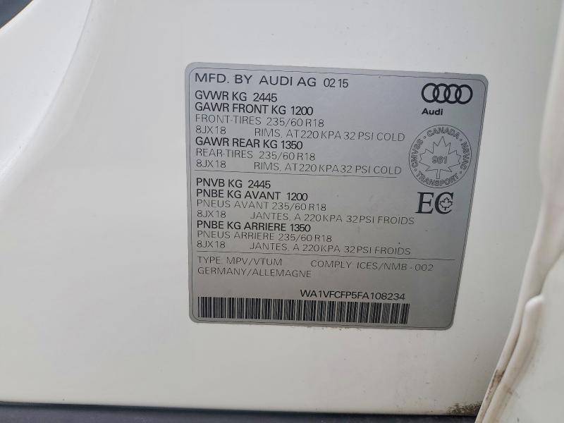 Продаж на аукціоні авто 2015 Audi Q5, vin: WA1VFCFP5FA108234, номер лоту: 58820456
