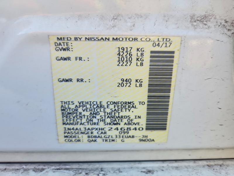 Продаж на аукціоні авто 2017 Nissan Altima, vin: 1N4AL3APXHC246840, номер лоту: 62304366