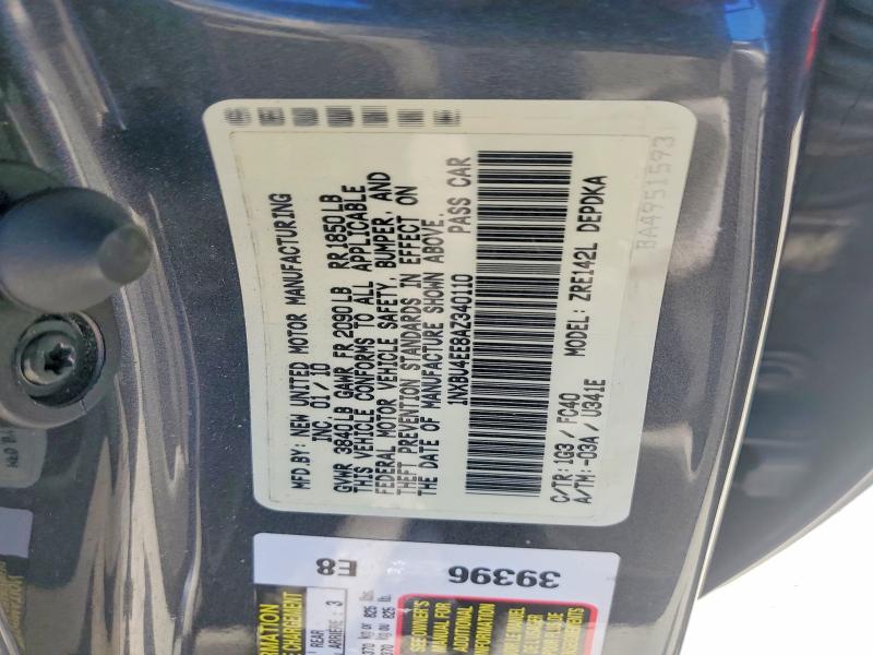 60798506 :رقم المزاد ، 1NXBU4EE8AZ340110 vin ، 2010 Toyota Corolla مزاد بيع