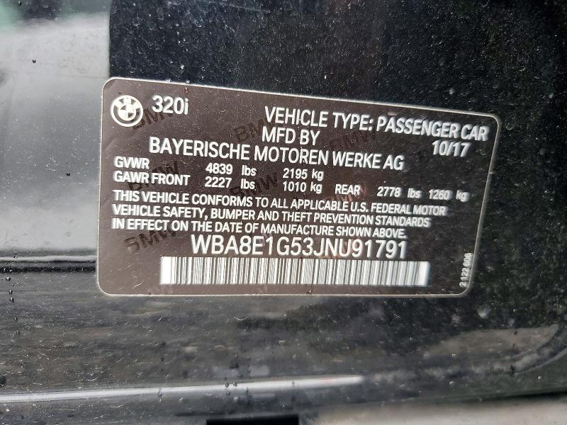 Продажа на аукционе авто 2018 Bmw 320, vin: WBA8E1G53JNU91791, номер лота: 61908966