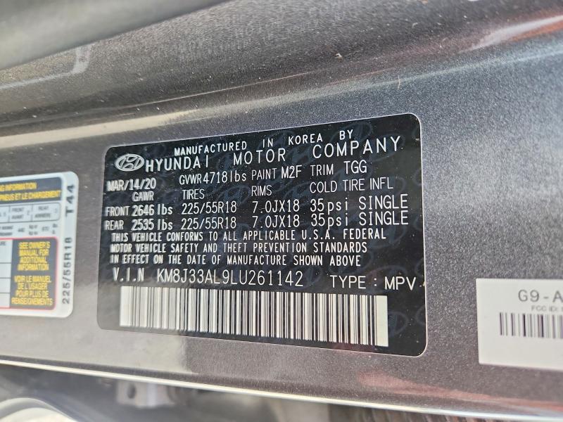 2020 Hyundai Tucson მანქანა იყიდება აუქციონზე, vin: KM8J33AL9LU261142, აუქციონის ნომერი: 61975826