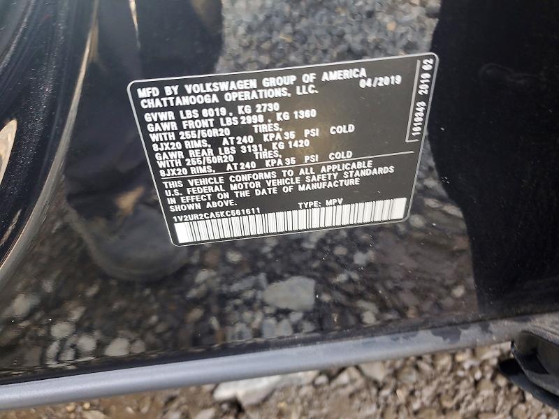 2019 Volkswagen Atlas მანქანა იყიდება აუქციონზე, vin: 1V2UR2CA5KC561611, აუქციონის ნომერი: 61557876