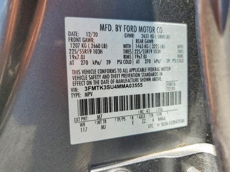 2021 Ford Mustang Mach-e მანქანა იყიდება აუქციონზე, vin: 3FMTK3SU4MMA03555, აუქციონის ნომერი: 61401176