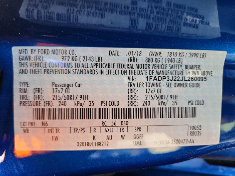 63213266 :رقم المزاد ، 1FADP3J22JL260095 vin ، 2018 Ford Focus مزاد بيع