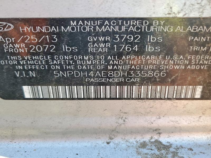 2013 Hyundai Elantra მანქანა იყიდება აუქციონზე, vin: 5NPDH4AE8DH335866, აუქციონის ნომერი: 61299426