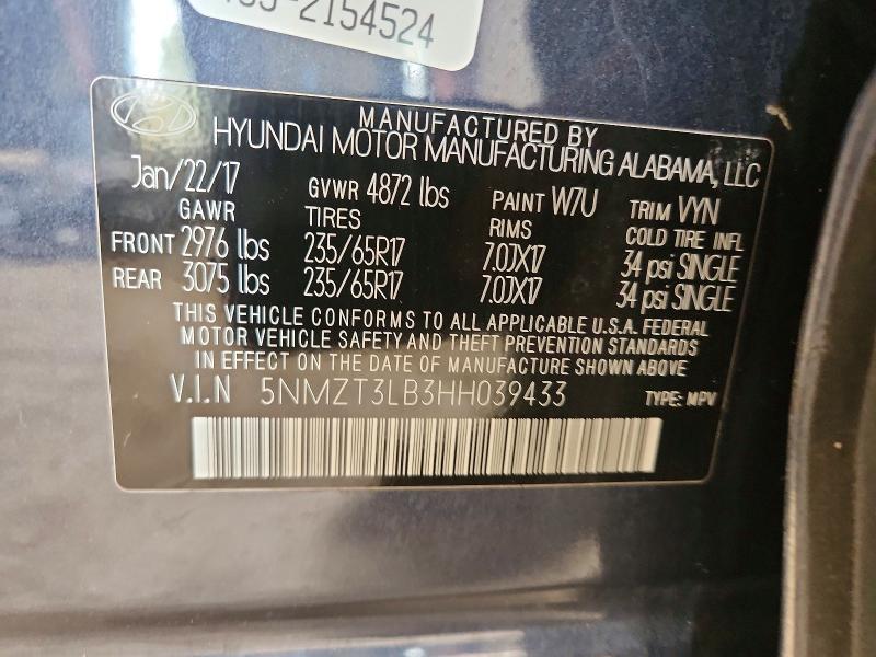 Продажа на аукционе авто 2017 Hyundai Santa Fe Sport, vin: 5NMZT3LB3HH039433, номер лота: 61376266