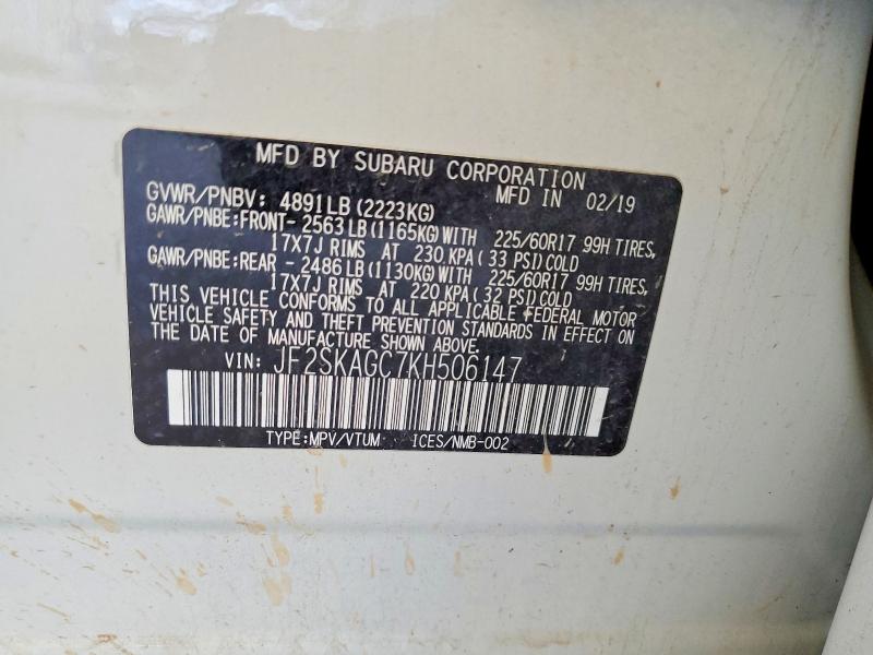 Продаж на аукціоні авто 2019 Subaru Forester, vin: JF2SKAGC7KH506147, номер лоту: 60151246
