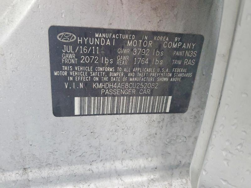 61765646 :رقم المزاد ، KMHDH4AE8CU252082 vin ، 2012 Hyundai Elantra مزاد بيع