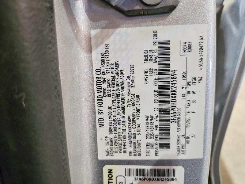 Aukcja sprzedaży 2019 Ford Fusion, vin: 3FA6P0HDXKR245894, numer aukcji: 59226716