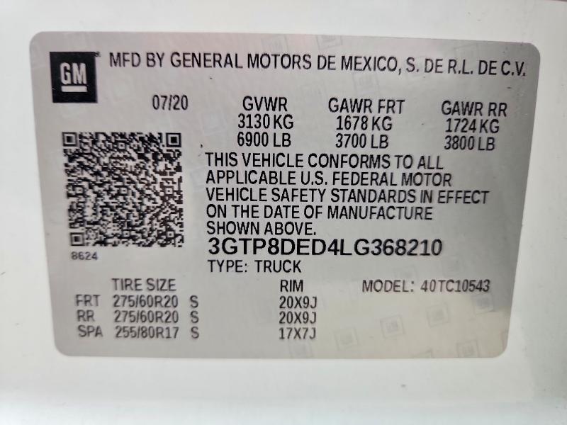 Продажа на аукционе авто 2020 Gmc Sierra, vin: 3GTP8DED4LG368210, номер лота: 60940276