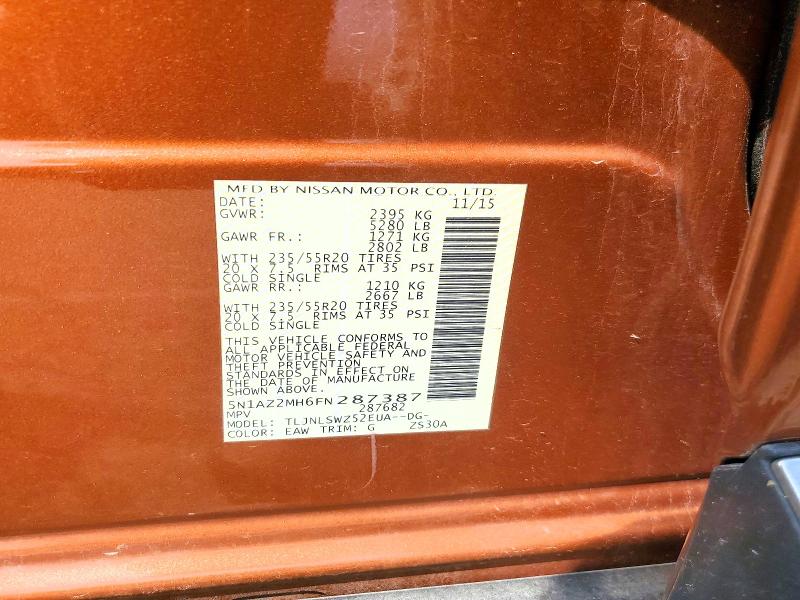 Продажа на аукционе авто 2015 Nissan Murano, vin: 5N1AZ2MH6FN287387, номер лота: 61837596