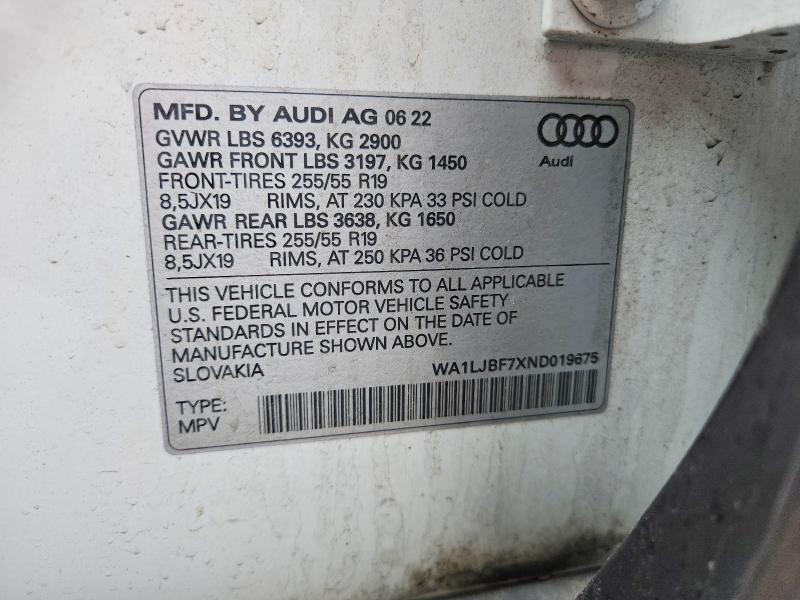 Продаж на аукціоні авто 2022 Audi Q7, vin: WA1LJBF7XND019675, номер лоту: 85621505