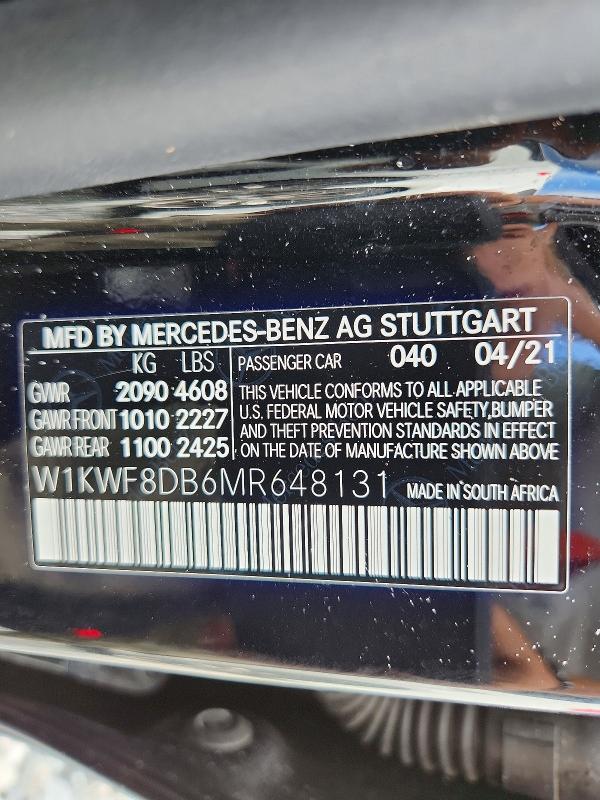 Aukcja sprzedaży 2021 Mercedes-benz C, vin: W1KWF8DB6MR648131, numer aukcji: 61239056