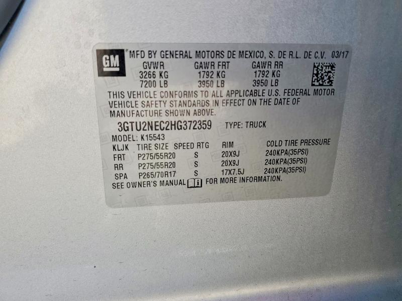 2017 Gmc Sierra მანქანა იყიდება აუქციონზე, vin: 3GTU2NEC2HG372359, აუქციონის ნომერი: 59310516