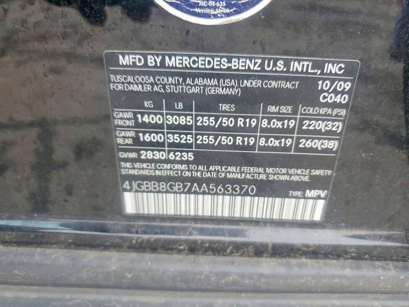 Aukcja sprzedaży 2010 Mercedes-benz Ml, vin: 4JGBB8GB7AA563370, numer aukcji: 60311446
