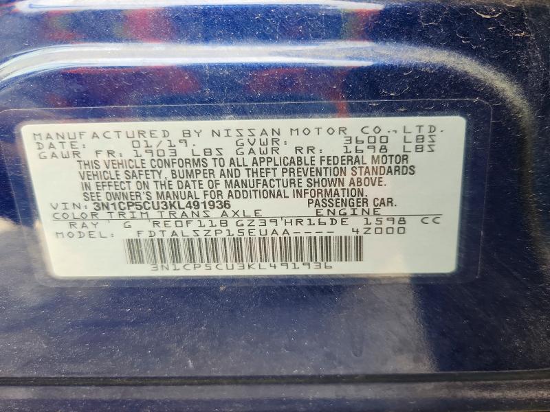 61467456 :رقم المزاد ، 3N1CP5CU3KL491936 vin ، 2019 Nissan Kicks مزاد بيع