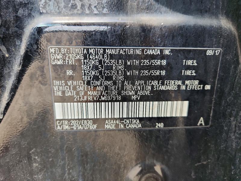 2018 Toyota Rav4 მანქანა იყიდება აუქციონზე, vin: 2T3JFREV7JW697918, აუქციონის ნომერი: 61385146