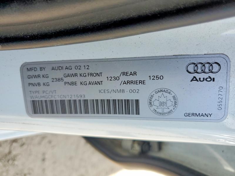 Продаж на аукціоні авто 2012 Audi A6, vin: WAUHGCFC1CN121593, номер лоту: 59152496
