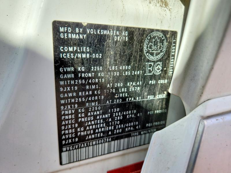 59698626 :رقم المزاد ، WVGJV7AX1GW500794 vin ، 2016 Volkswagen Tiguan مزاد بيع