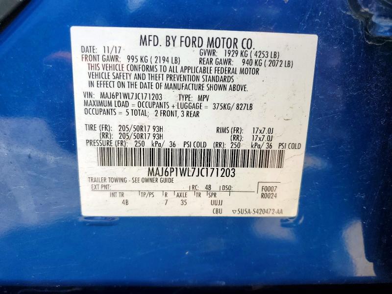 Продаж на аукціоні авто 2018 Ford Ecosport, vin: MAJ6P1WL7JC171203, номер лоту: 59662666