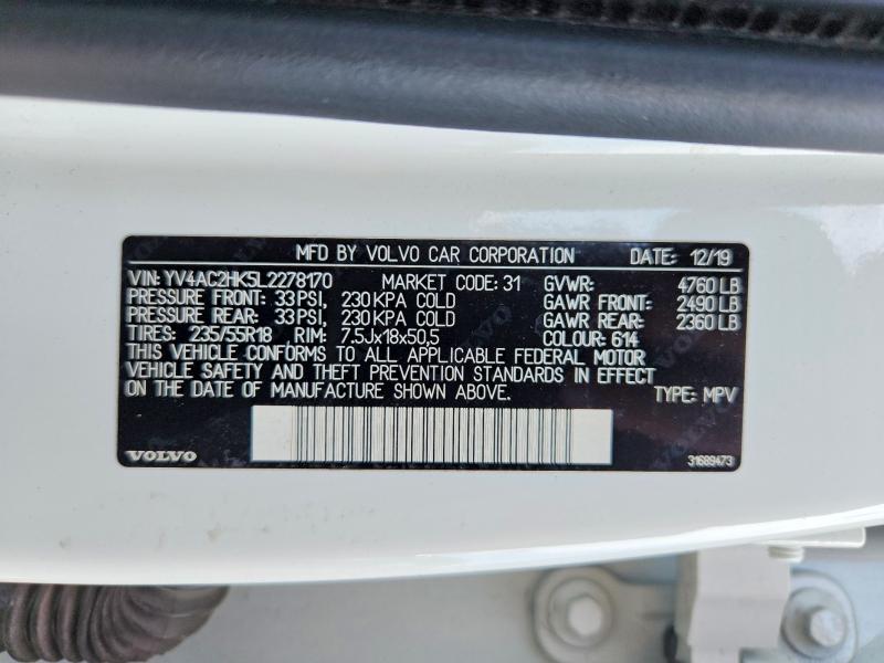 2020 Volvo Xc40 მანქანა იყიდება აუქციონზე, vin: YV4AC2HK5L2278170, აუქციონის ნომერი: 62342696