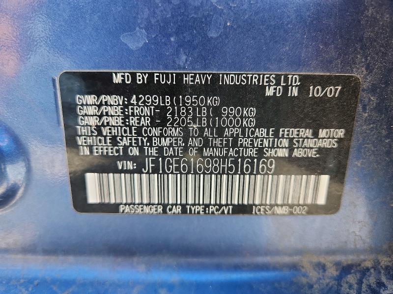 Aukcja sprzedaży 2008 Subaru Impreza, vin: JF1GE61698H516169, numer aukcji: 63427486