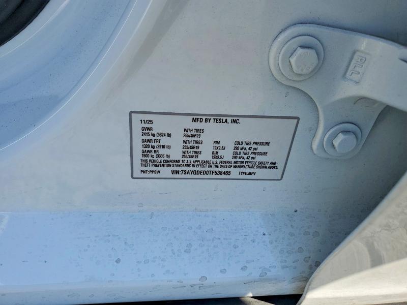 Aukcja sprzedaży 2026 Tesla Model Y, vin: 7SAYGDED0TF538465, numer aukcji: 62113026