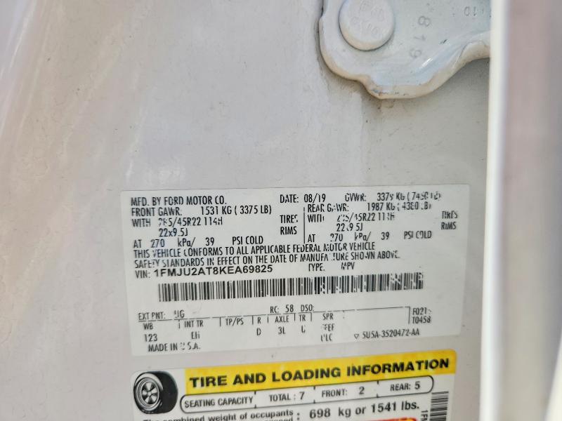 2019 Ford Expedition მანქანა იყიდება აუქციონზე, vin: 1FMJU2AT8KEA69825, აუქციონის ნომერი: 60516626